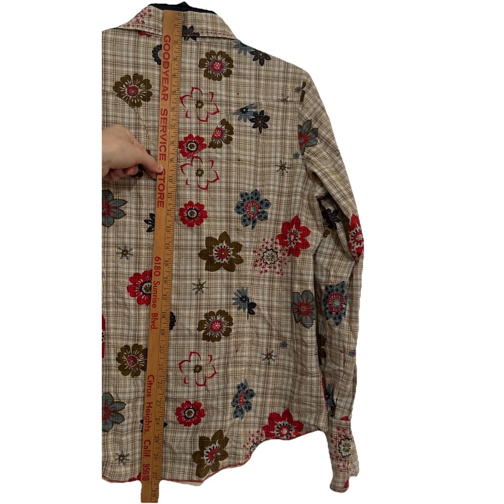 Johnny Was Cotton Floral Brown Red Gold Flannel Pearl Snap Button Up Size 4 - Picture 8 of 13